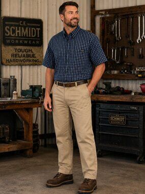 C.E. Schmidt Workwear Men's Blue Plaid Button-Up Shirt Short Sleeve Size Large R